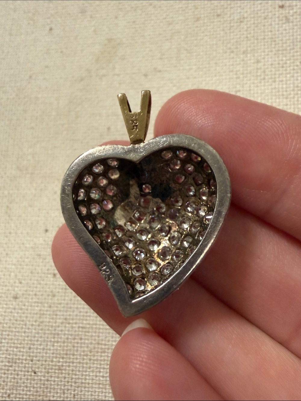 14K (585) & 925 Sterling Silver Strawberry Pendant W/Clear Crystal Pave - Picture 11 of 17
